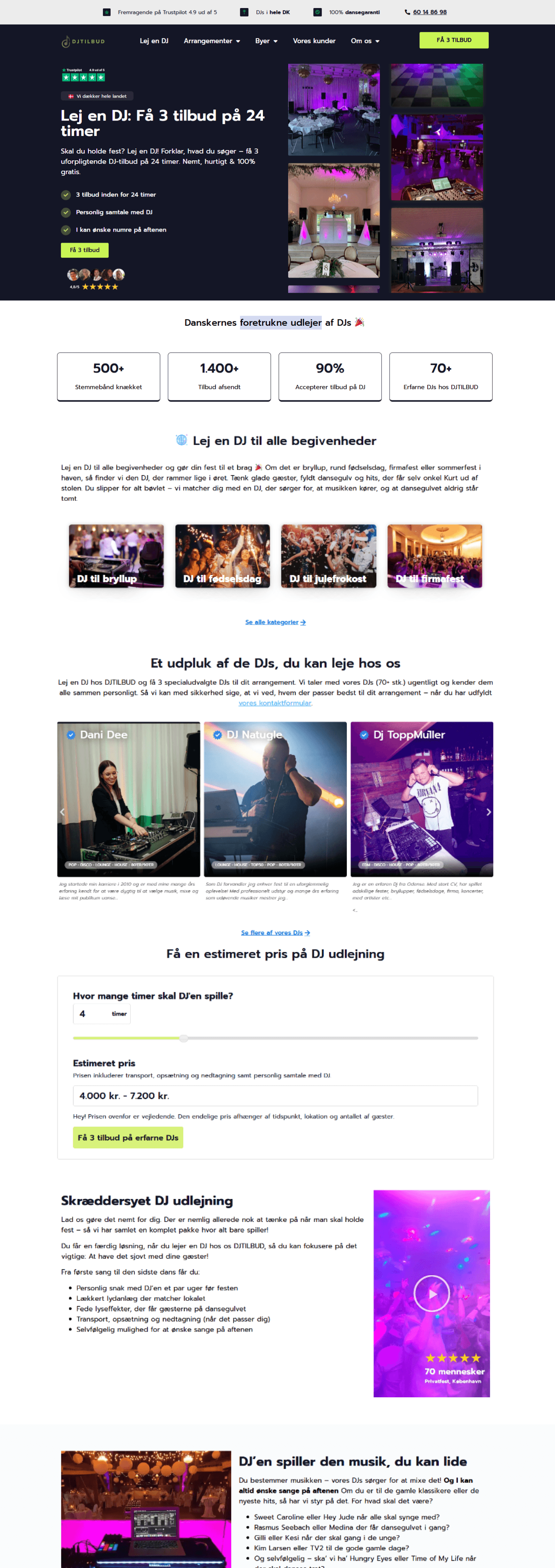 Billede af det gamle landing page design